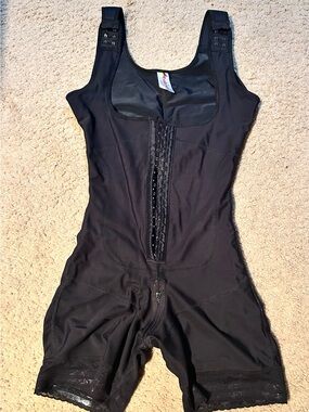 Black Full-Body Shapewear Suit with Front Hook Closure